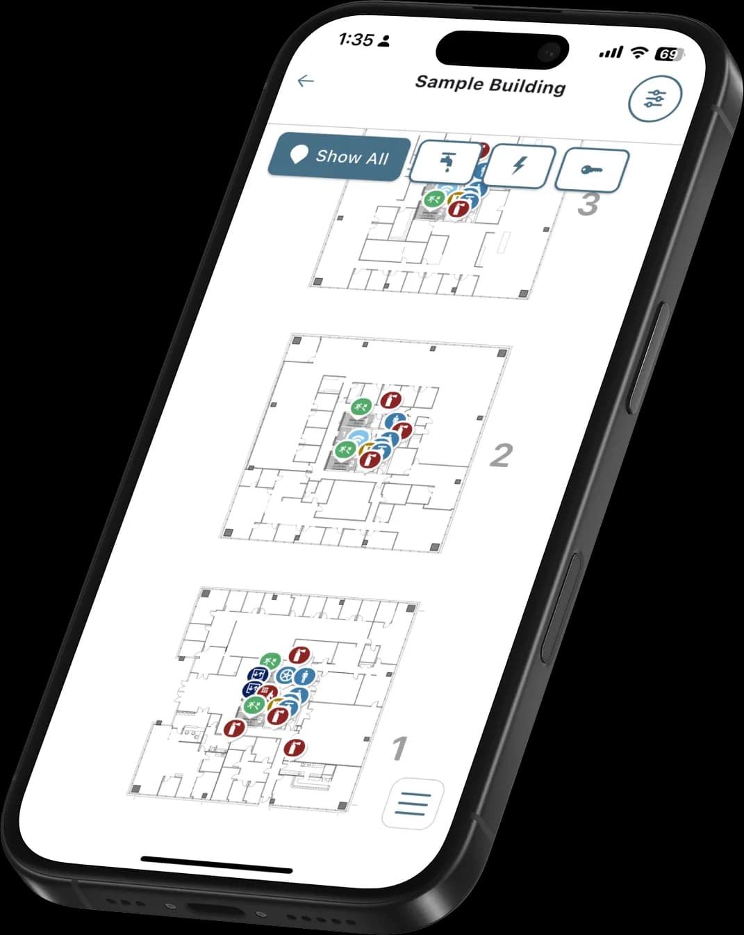 interactive building floor plan showing fire alarm panel location